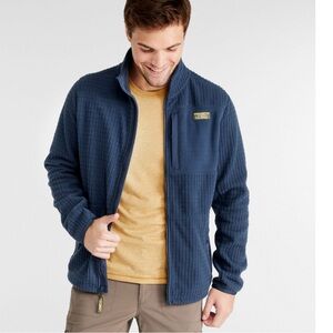 LL Bean Men's Mountain Windproof Fleece Jacket Navy Blue Ribbed Large Tall